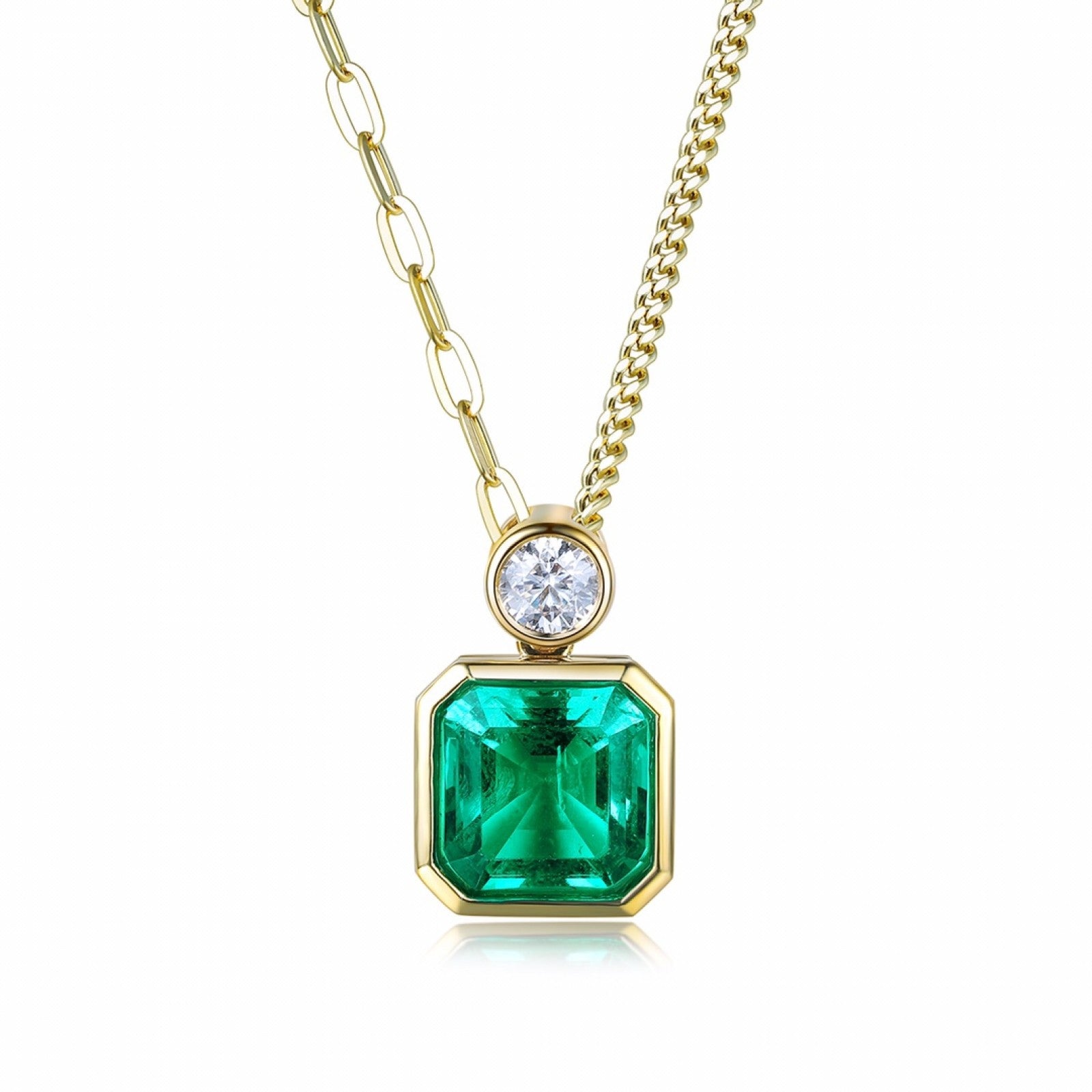 Classic Design 18K Yellow Gold 1.8ct Lab Grown Emerald Pendant Necklace Gemstone Jewelry