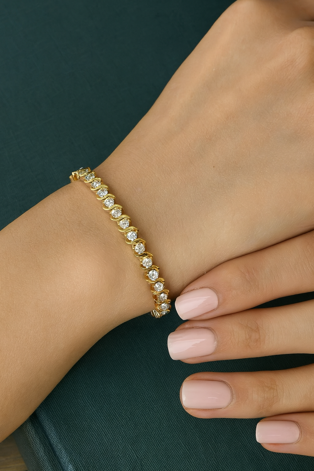 S-Shape Lab Diamond Tennis Bracelet | 14K & 18K Yellow or White Gold | Elegant Round Diamond Bracelet | Custom Length