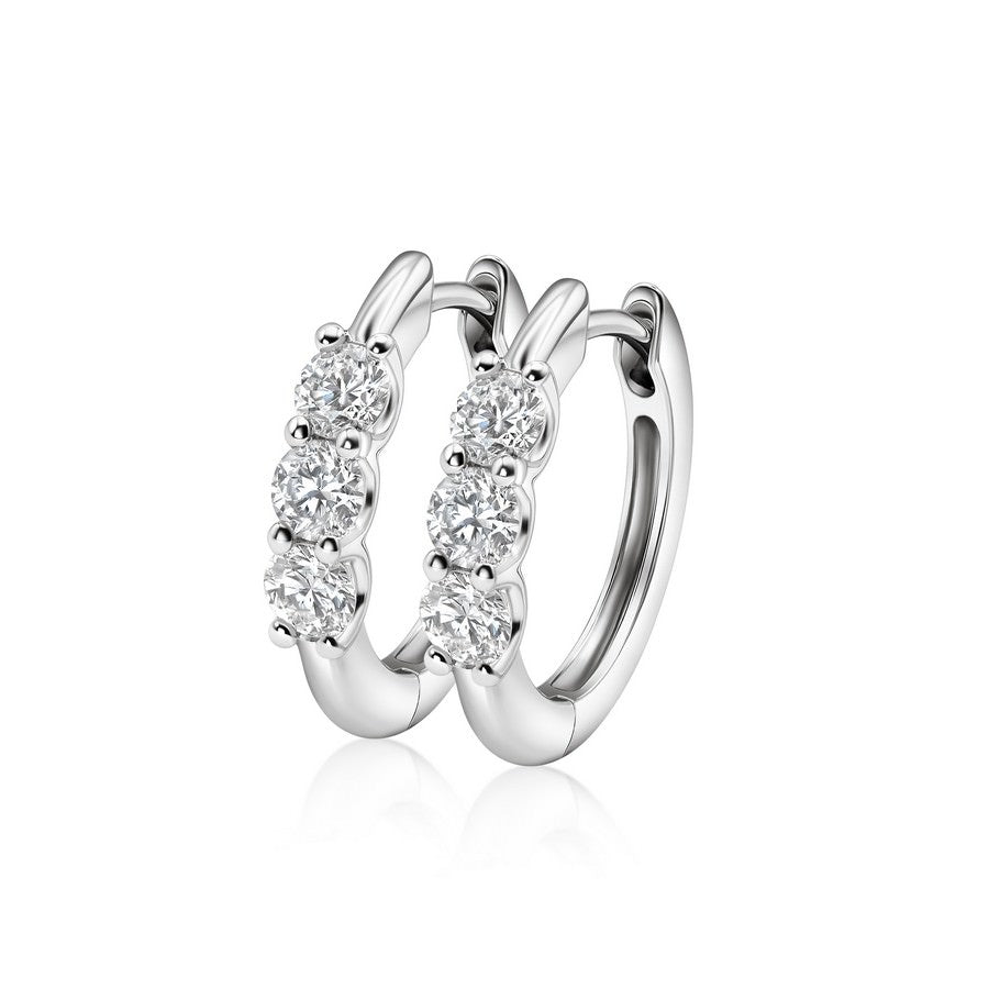 14K White Gold Lab-Created Diamond 3 Stone Huggie Earrings (2 CT TW)