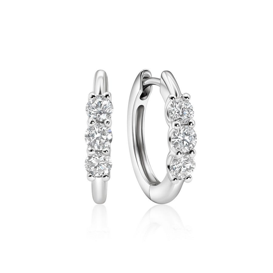 14K White Gold Lab-Created Diamond 3 Stone Huggie Earrings (2 CT TW)