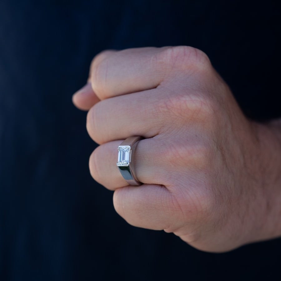 14K White Gold IGI Certified Lab-Created Diamond Emerald Bezel Ring (2 CTW F VS)