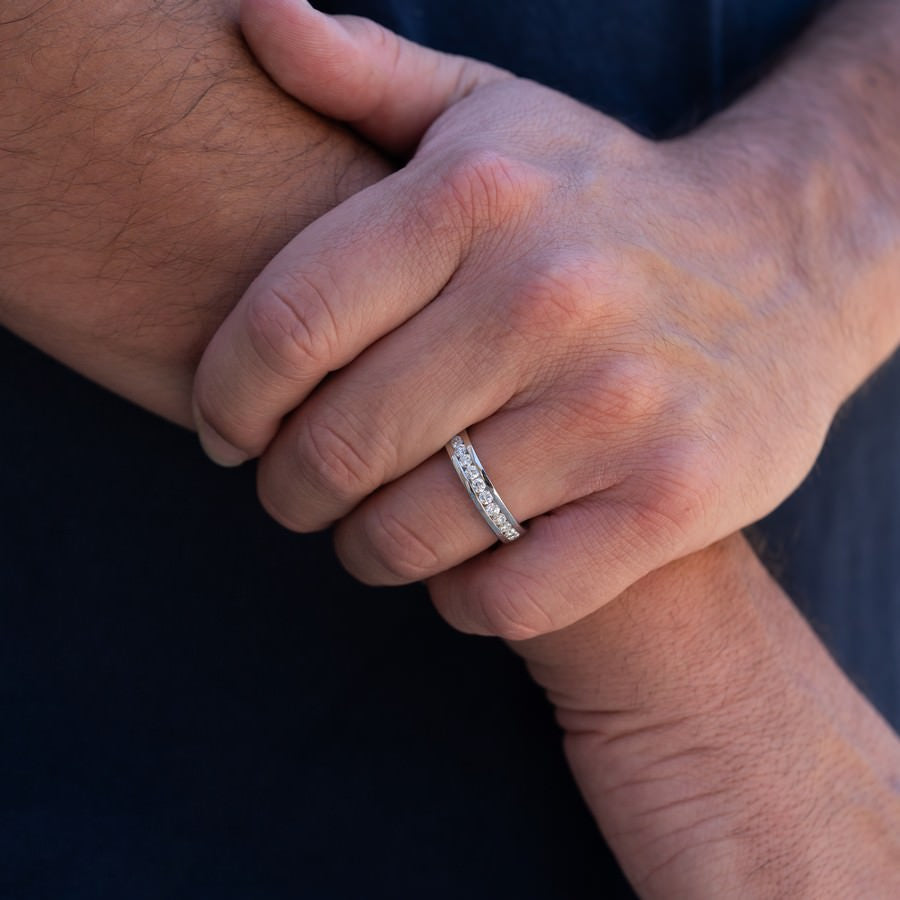 14K White Gold Men's Lab-Created Diamond Half Eternity Channel Set Band (1 CTW F-G SI)