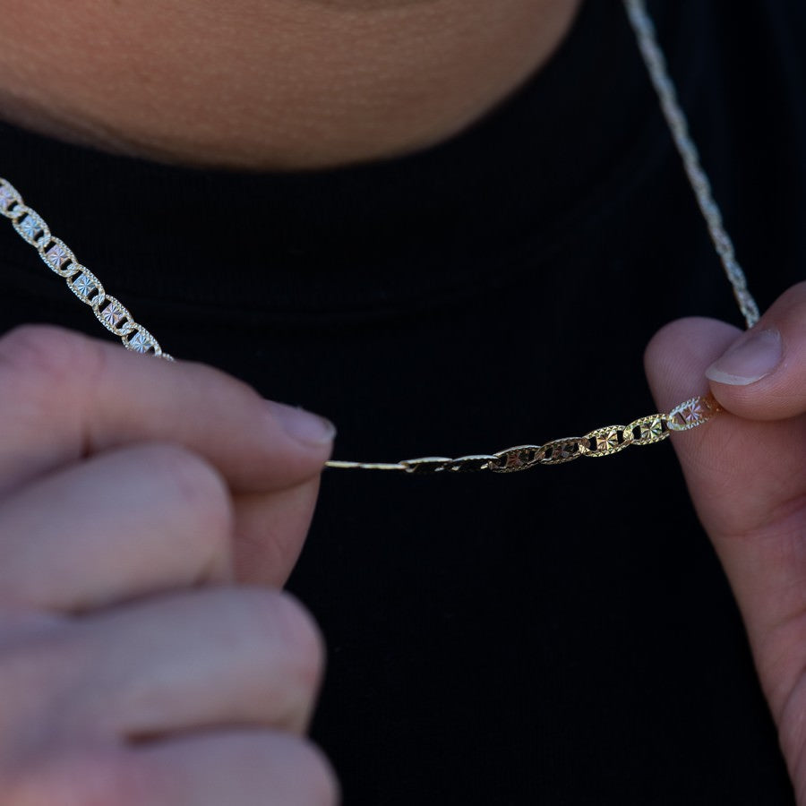 14K Yellow Gold Valentino Tri-Color Chain - 22 Inch