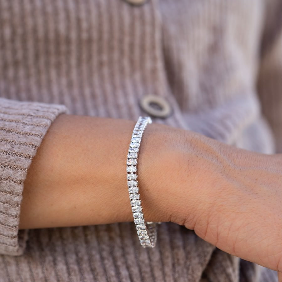 14K white Gold Lab Created Diamond Oval Tennis Bracelet 10 CTW