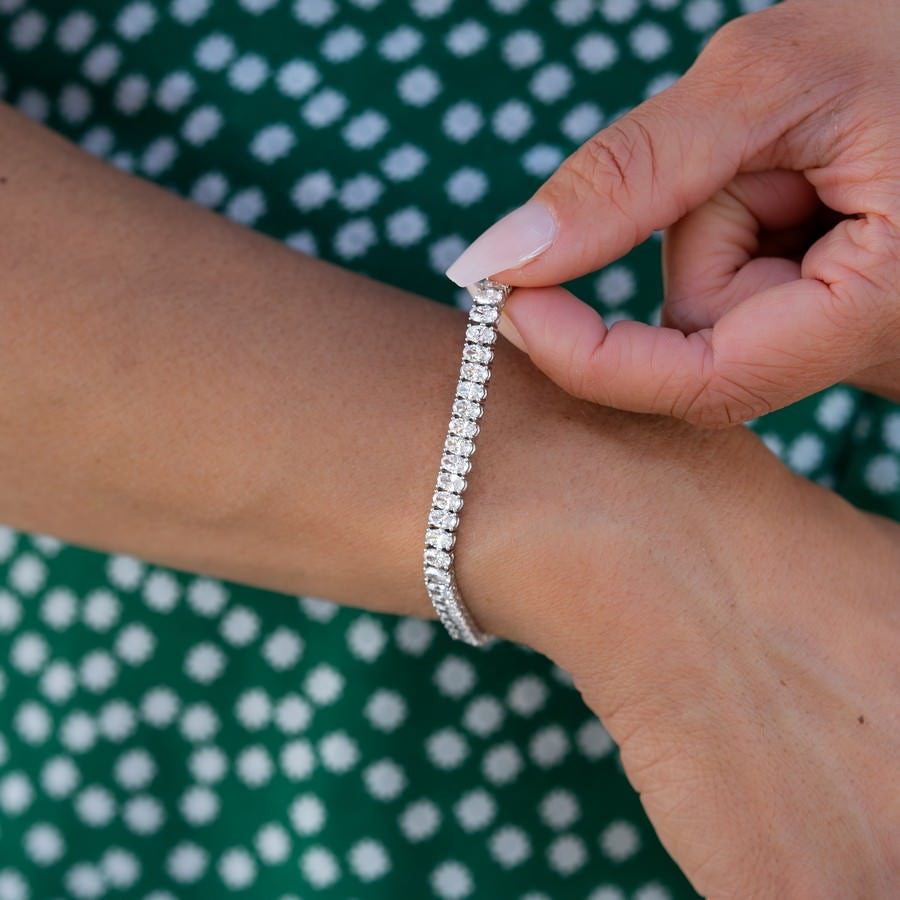 14K white Gold Lab Created Diamond Oval Tennis Bracelet 10 CTW