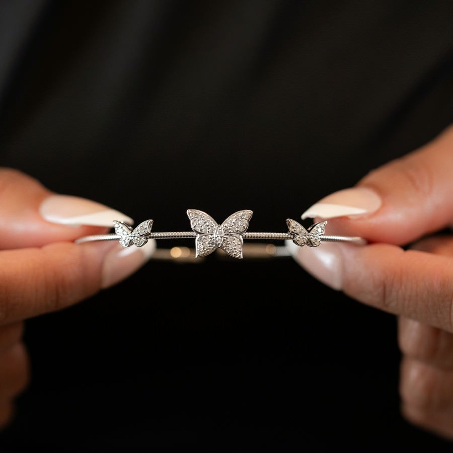 14K White Gold Lab-Created Butterfly Flex Bangle (0.40 CTW F-G SI)