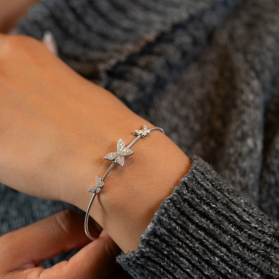 14K White Gold Lab-Created Butterfly Flex Bangle (0.40 CTW F-G SI)