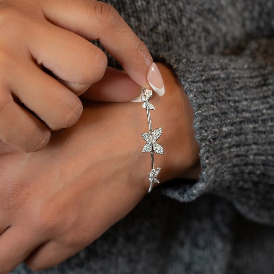 14K White Gold Lab-Created Butterfly Flex Bangle (0.40 CTW F-G SI)