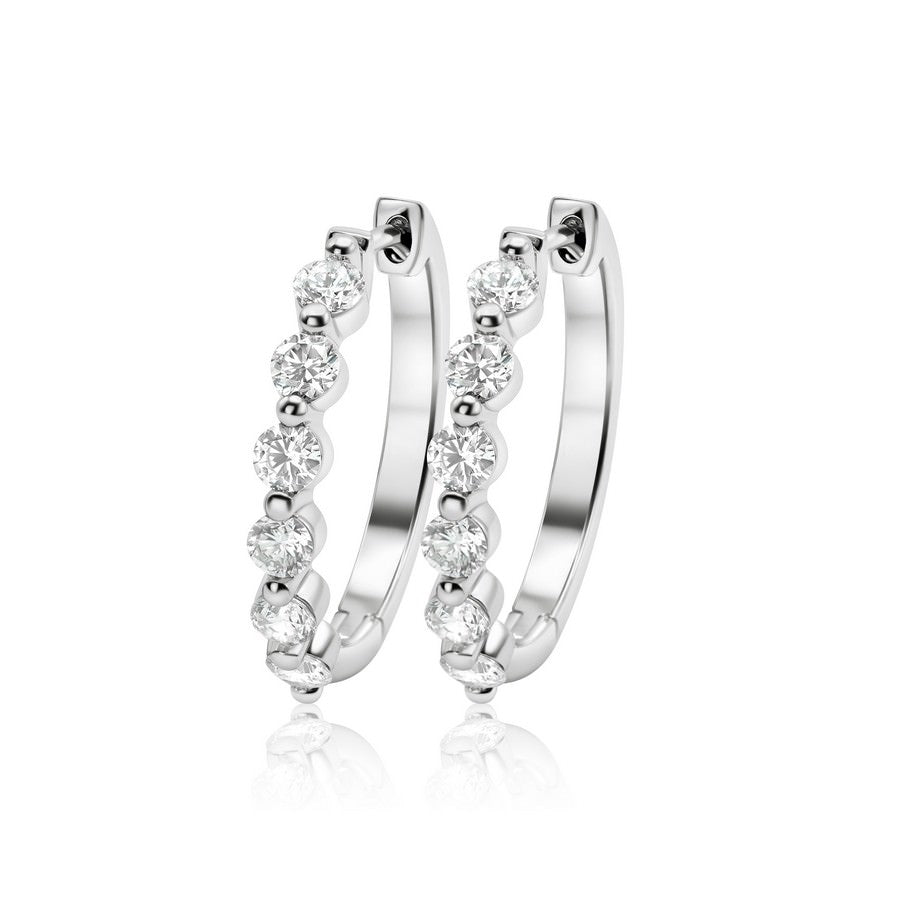 14K White Gold Lab-Created Diamond 6 Stone Hoop Earrings (1 CT TW)