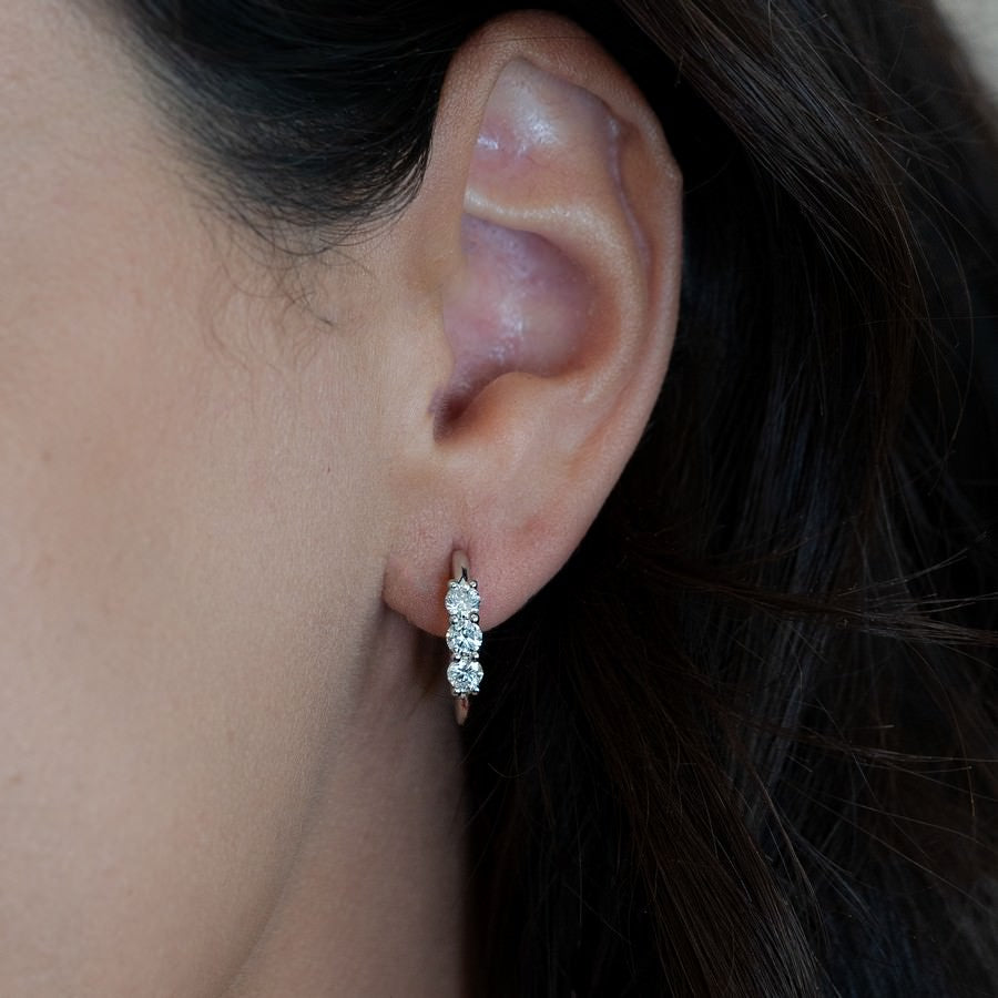 14K White Gold Lab-Created Diamond 3 Stone Huggie Earrings (2 CT TW)