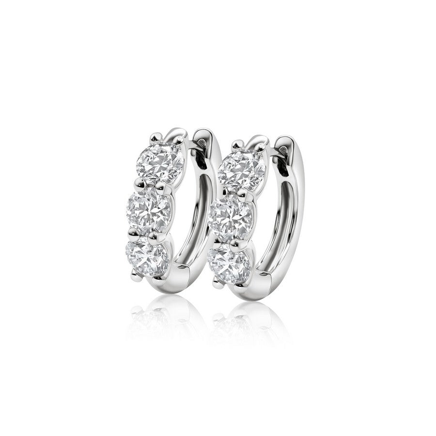 14K White Gold Lab-Created Diamond 3 Stone Huggie Earrings (3 CT TW)