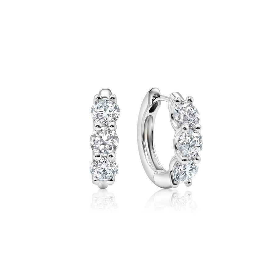 14K White Gold Lab-Created Diamond 3 Stone Huggie Earrings (3 CT TW)