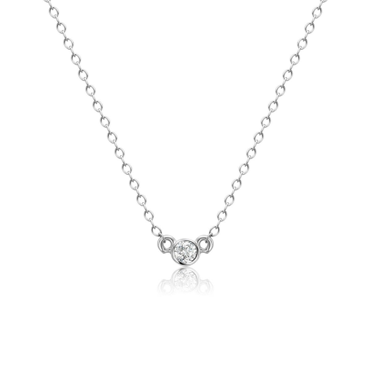 14K White Gold Lab-Created Diamond Bezel Pendant Necklace