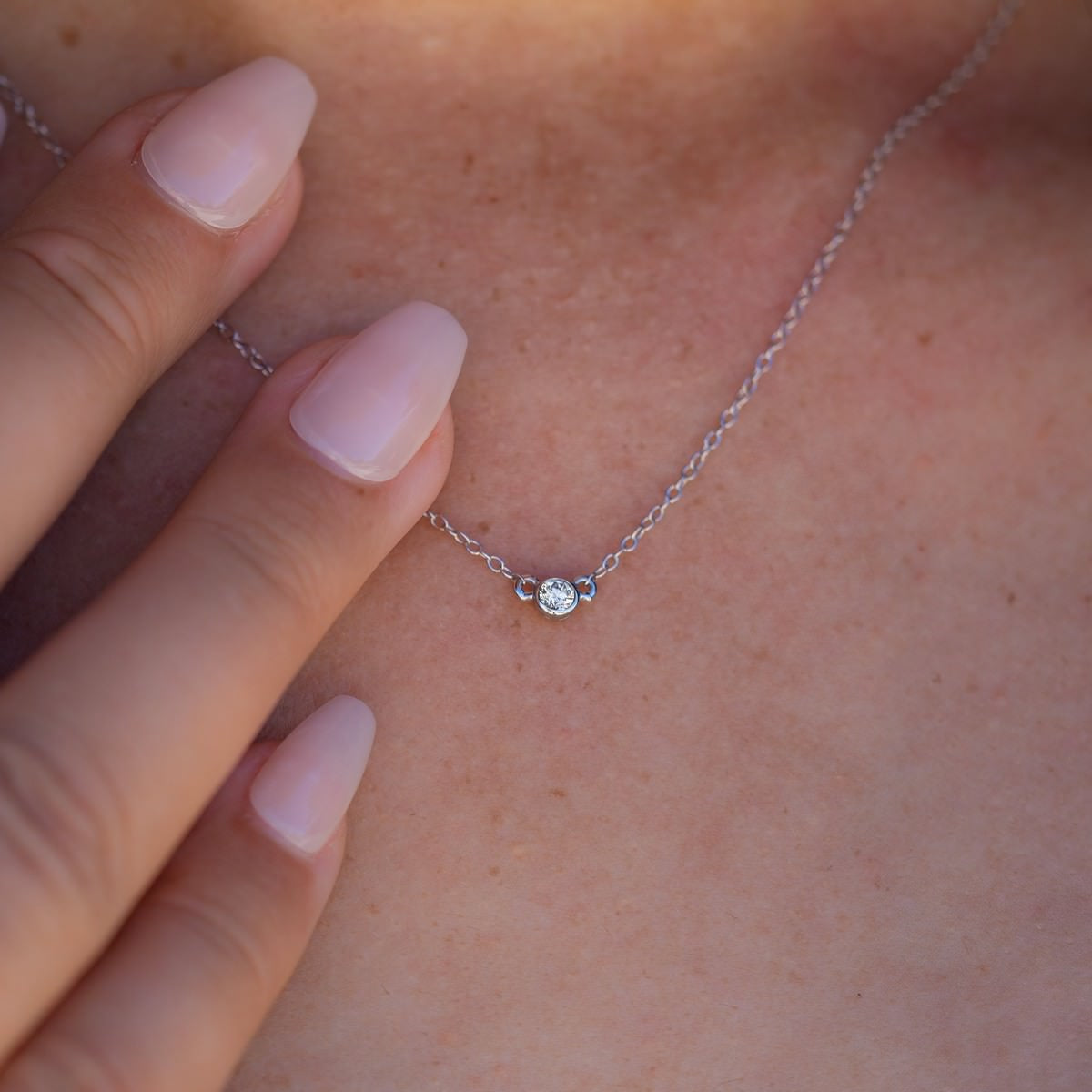 14K White Gold Lab-Created Diamond Bezel Pendant Necklace