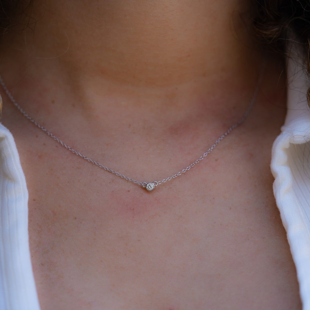 14K White Gold Lab-Created Diamond Bezel Pendant Necklace