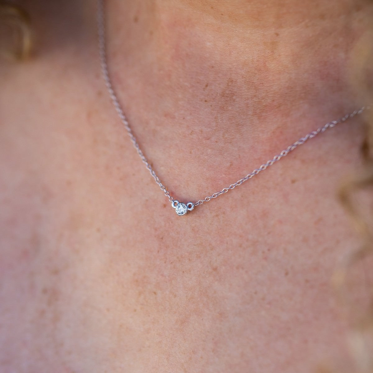 14K White Gold Lab-Created Diamond Bezel Pendant Necklace