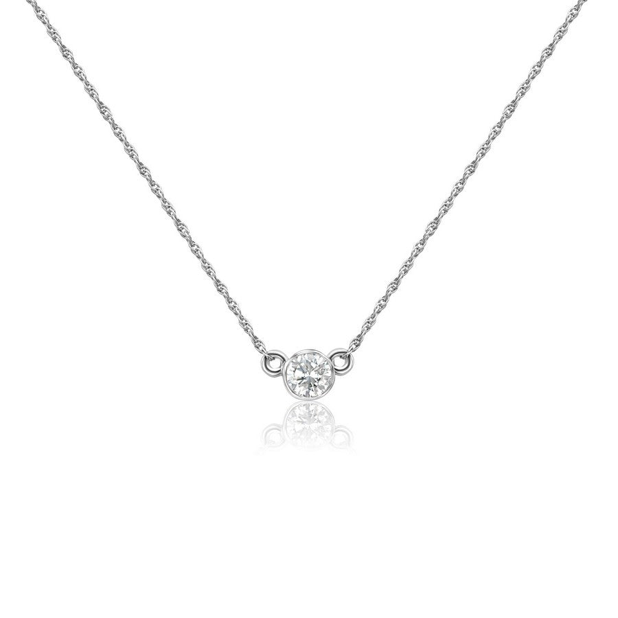 14K White Gold Lab-Created Diamond Bezel Pendant Necklace (0.25 CTW F-G SI)