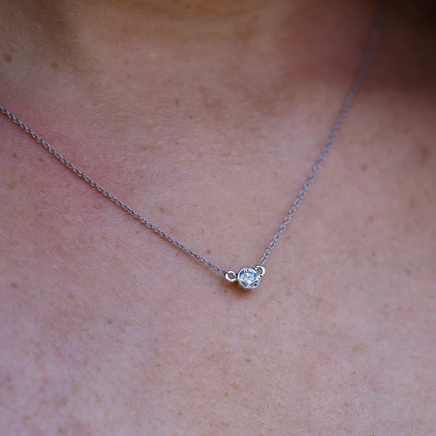 14K White Gold Lab-Created Diamond Bezel Pendant Necklace (0.25 CTW F-G SI)