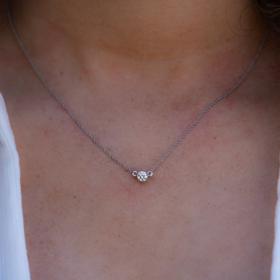 14K White Gold Lab-Created Diamond Bezel Pendant Necklace (0.25 CTW F-G SI)