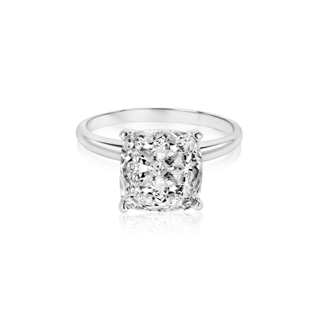 14K White Gold IGI Certified Cushion Lab-Created Diamond Classic Solitaire Ring (5 CTW F VS)