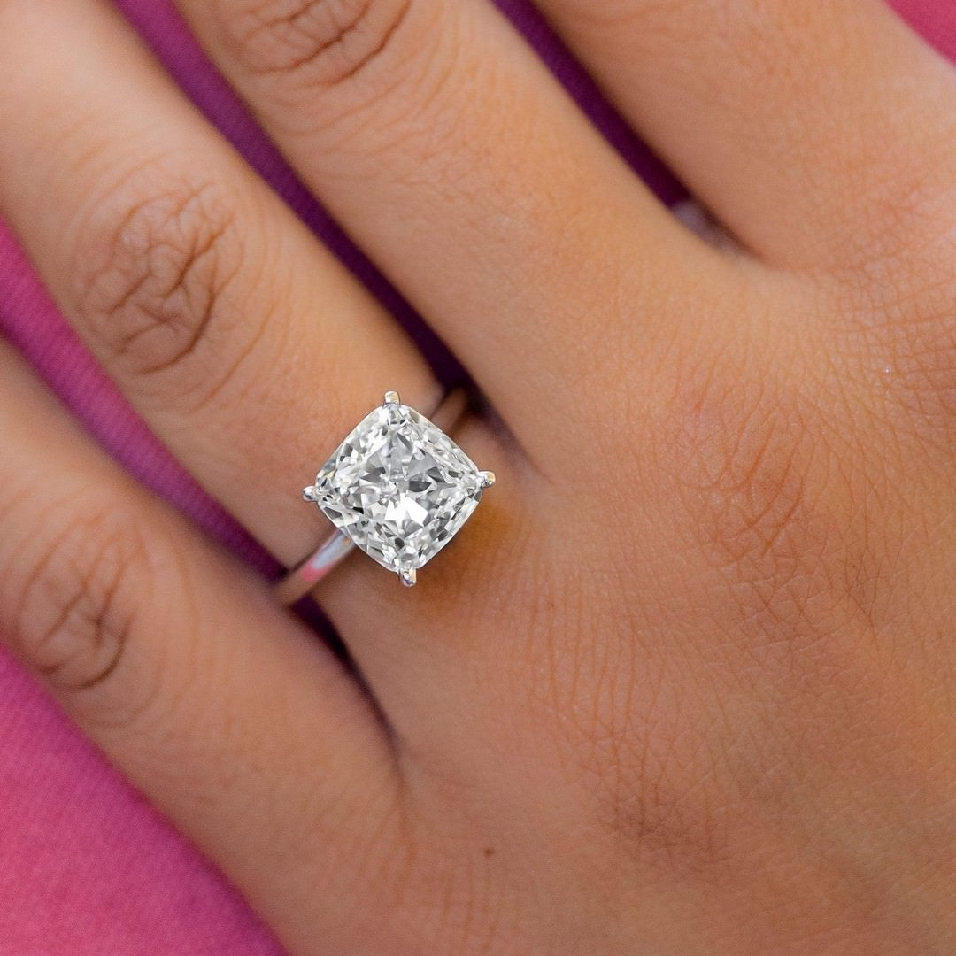 14K White Gold IGI Certified Cushion Lab-Created Diamond Classic Solitaire Ring (5 CTW F VS)