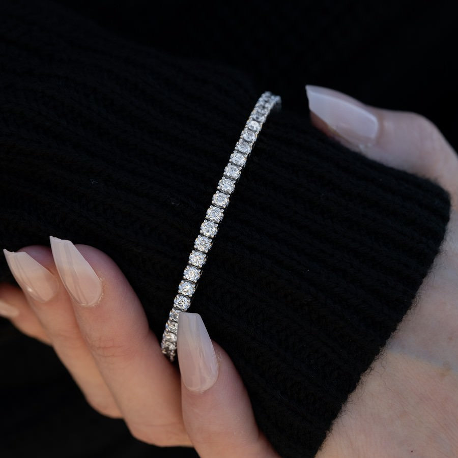 14K White Gold Lab-Created 4-Prong Diamond Elastic Tennis Bracelet (5 CTW F-G SI)