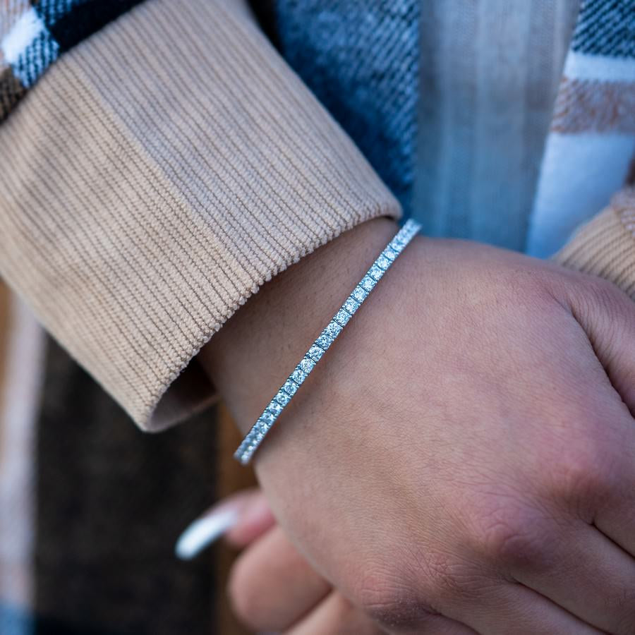 14K White Gold Lab-Created 4-Prong Diamond Elastic Tennis Bracelet (5 CTW F-G SI)