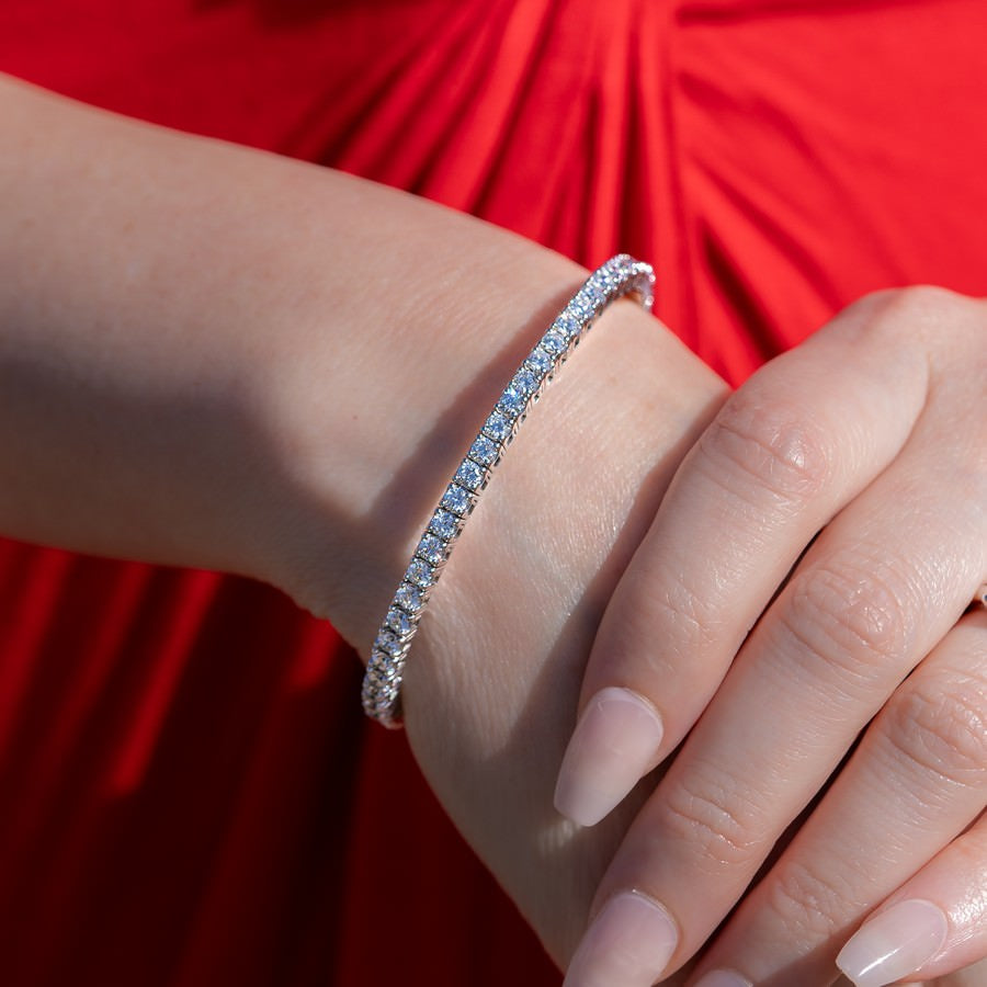 14K White Gold Lab-Created 4-Prong Diamond Elastic Tennis Bracelet (5 CTW F-G SI)