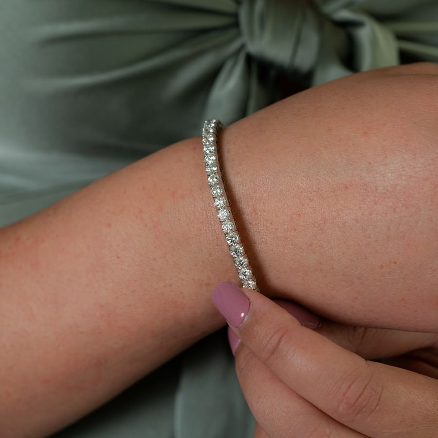 14K White Gold Lab-Created 4-Prong Diamond Elastic Tennis Bracelet (10 CTW F-G SI)