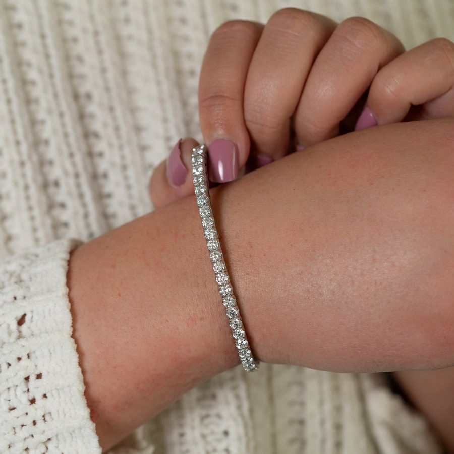 14K White Gold Lab-Created 4-Prong Diamond Elastic Tennis Bracelet (10 CTW F-G SI)
