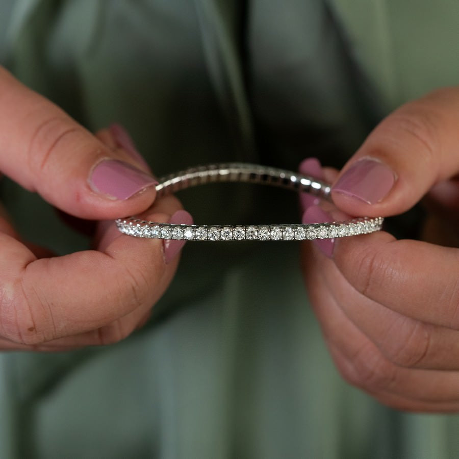 14K White Gold Lab-Created 4-Prong Diamond Elastic Tennis Bracelet (7 CTW F-G SI)