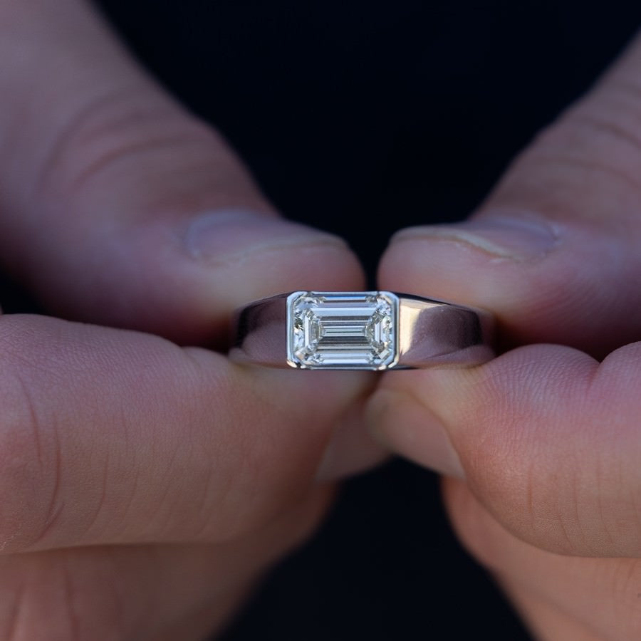 14K White Gold IGI Certified Lab-Created Diamond Emerald Bezel Ring (2 CTW F VS)
