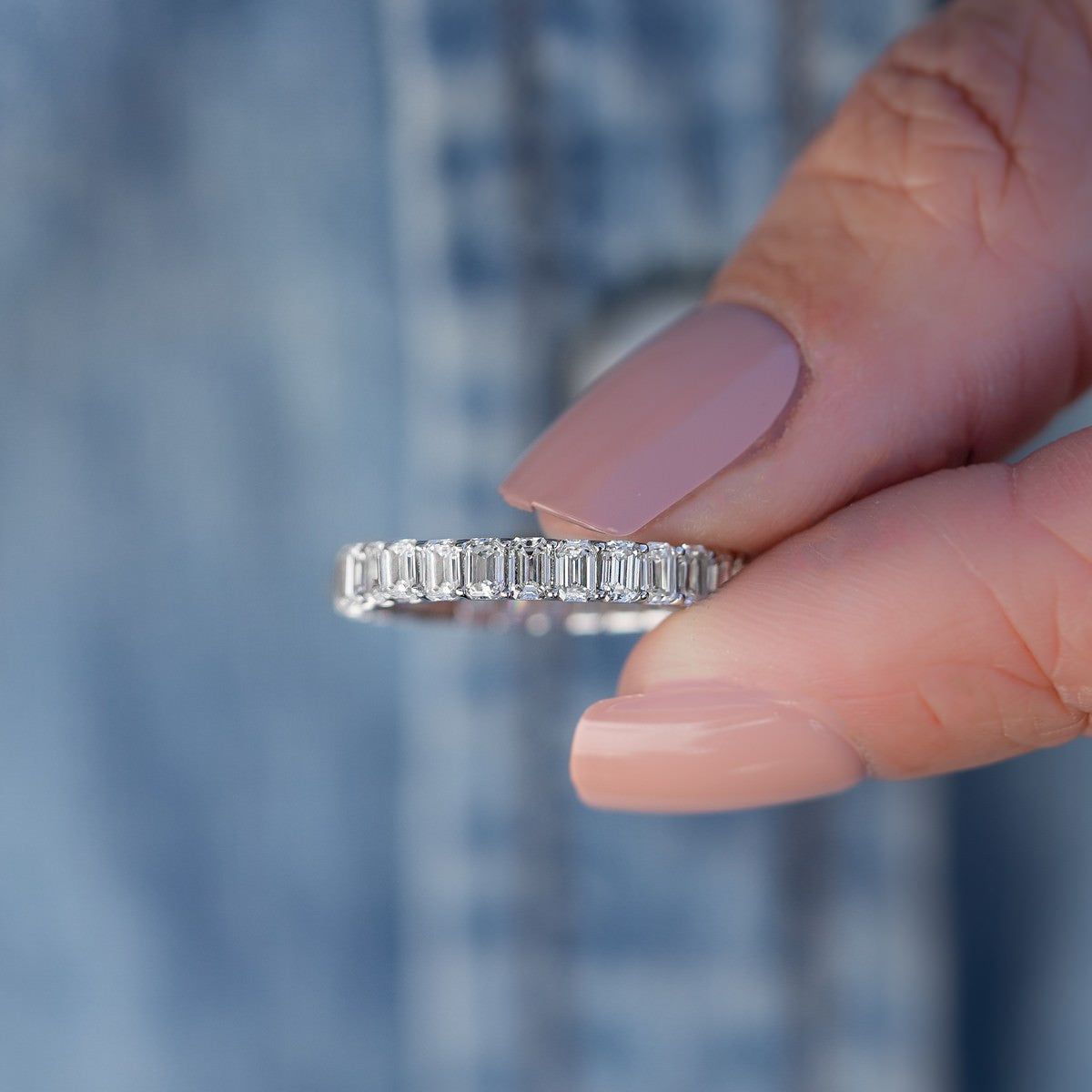 14K White Gold Emerald Lab-Created Diamond Eternity Band (2 CTW F-G SI)