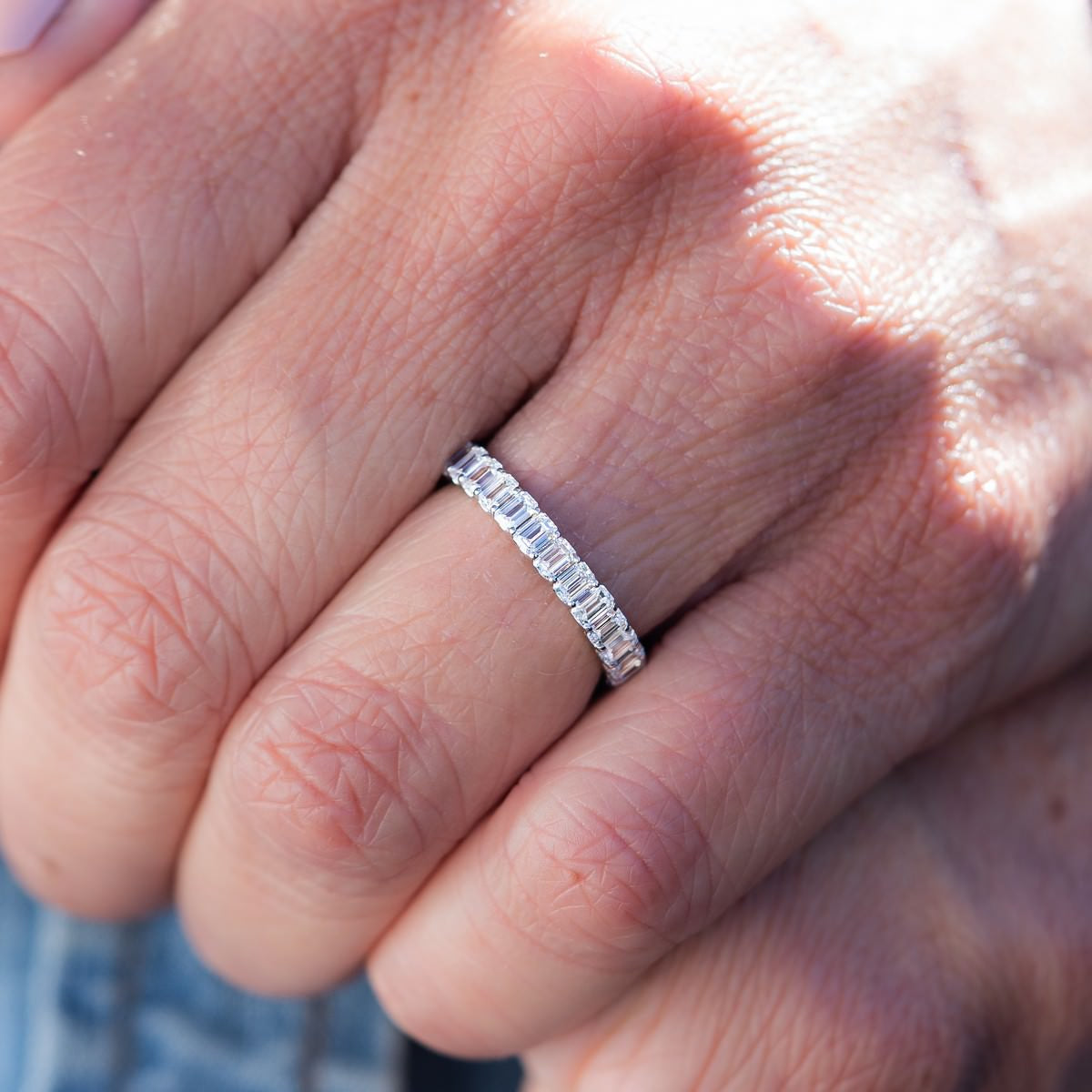14K White Gold Emerald Lab-Created Diamond Eternity Band (2 CTW F-G SI)