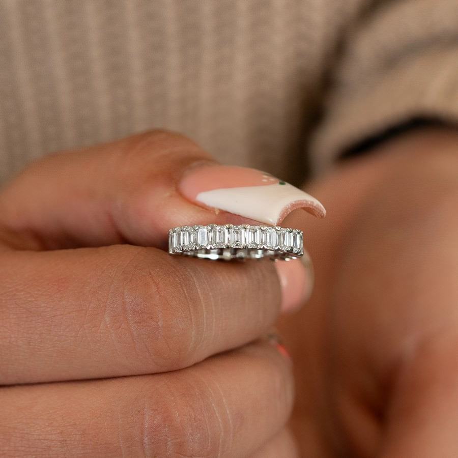 14K White Gold Emerald Lab-Created Diamond Eternity Band (3 CTW F-G SI)