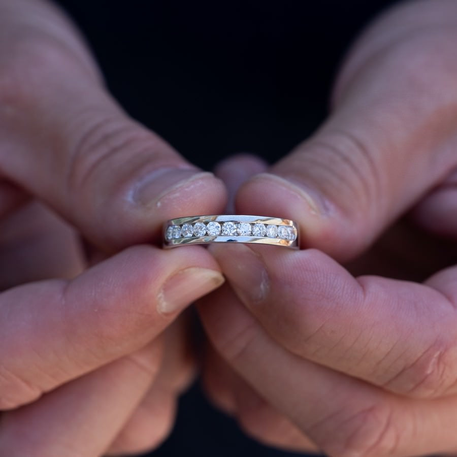 14K White Gold Men's Lab-Created Diamond Half Eternity Channel Set Band (1 CTW F-G SI)