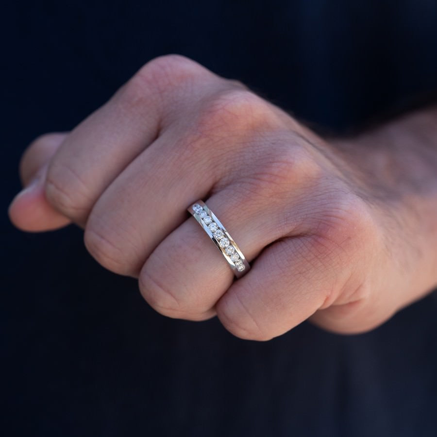 14K White Gold Men's Lab-Created Diamond Half Eternity Channel Set Band (1 CTW F-G SI)