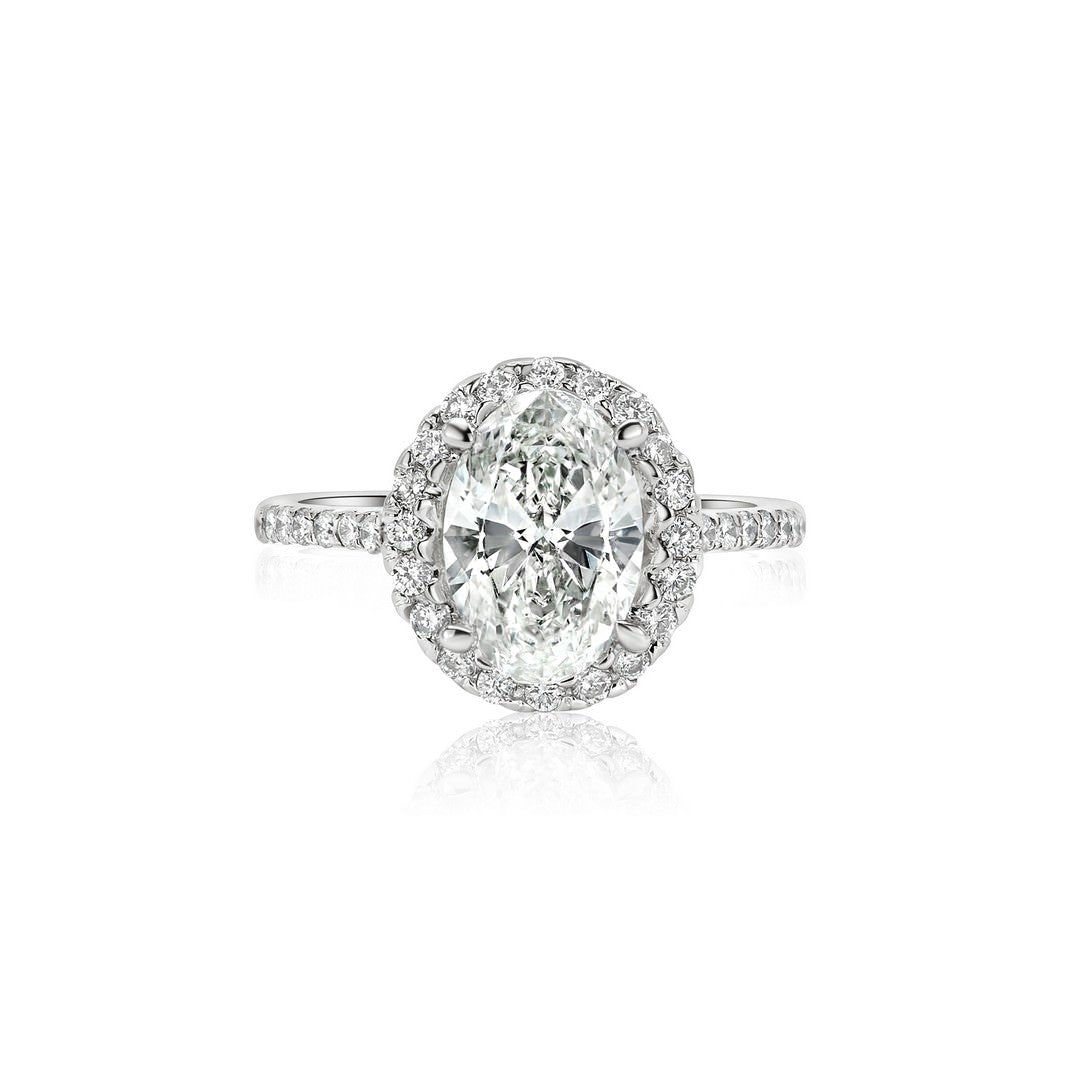 14K White Gold IGI Certified Lab-Created Diamond Oval Shape Halo Pave Ring (2 CTW F VS)