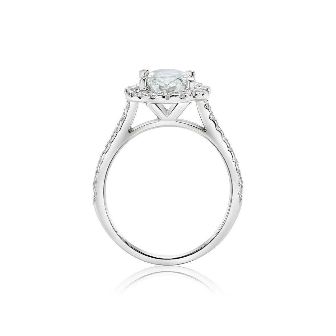 14K White Gold IGI Certified Lab-Created Diamond Oval Shape Halo Pave Ring (2 CTW F VS)