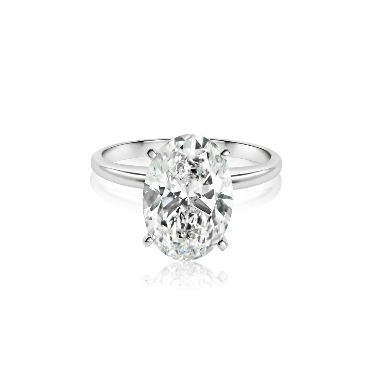 14K White Gold IGI Certified Oval Lab-Created Diamond Classic Solitaire Ring (4 CTW F VS)
