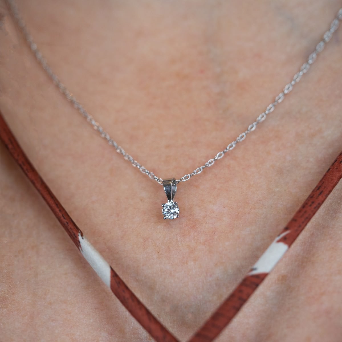 14K White Gold Lab-Created Diamond Solitaire Pendant Necklace (0.25 CTW F-G SI)