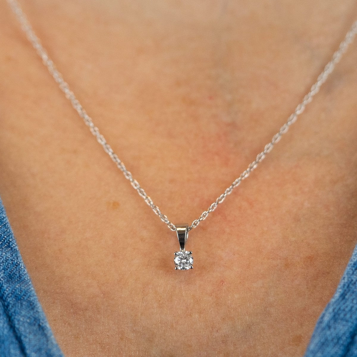 14K White Gold Lab-Created Diamond Solitaire Pendant Necklace (0.25 CTW F-G SI)