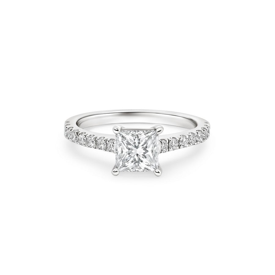 14K White Gold IGI Certified Lab-Created Diamond Princess Pave Ring (1 CTW F VS)