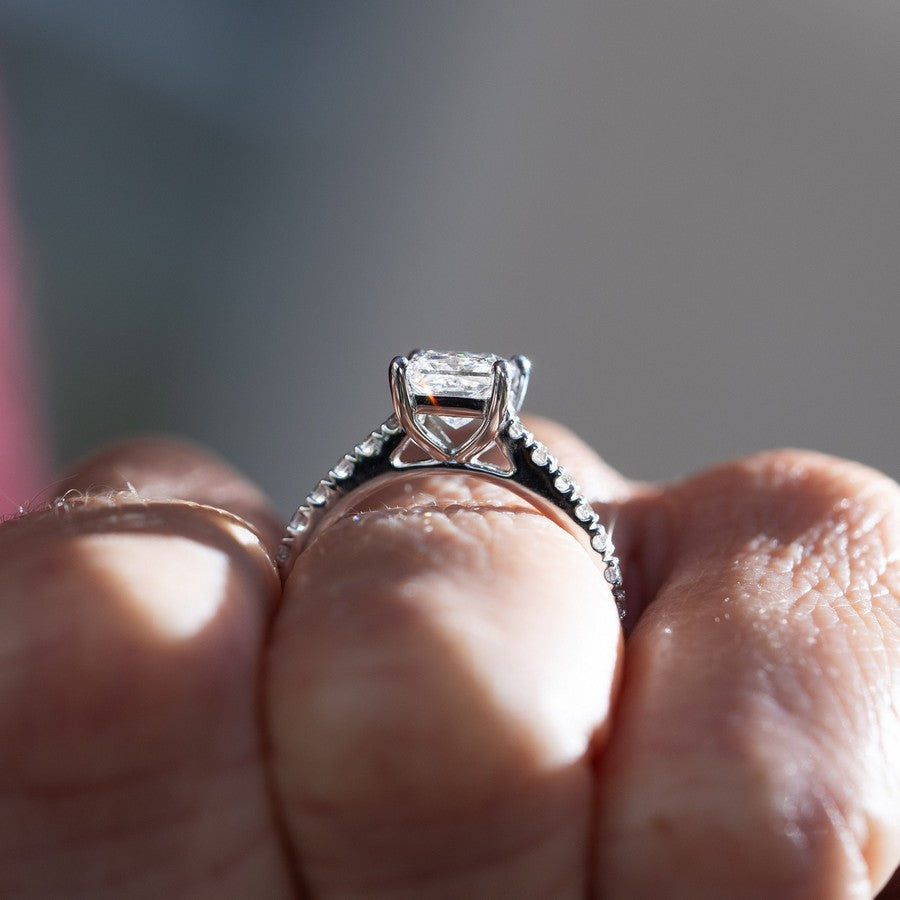 14K White Gold IGI Certified Lab-Created Diamond Princess Pave Ring (1 CTW F VS)