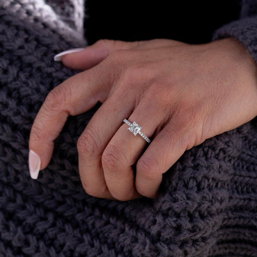 14K White Gold IGI Certified Lab-Created Diamond Princess Pave Ring (1 CTW F VS)