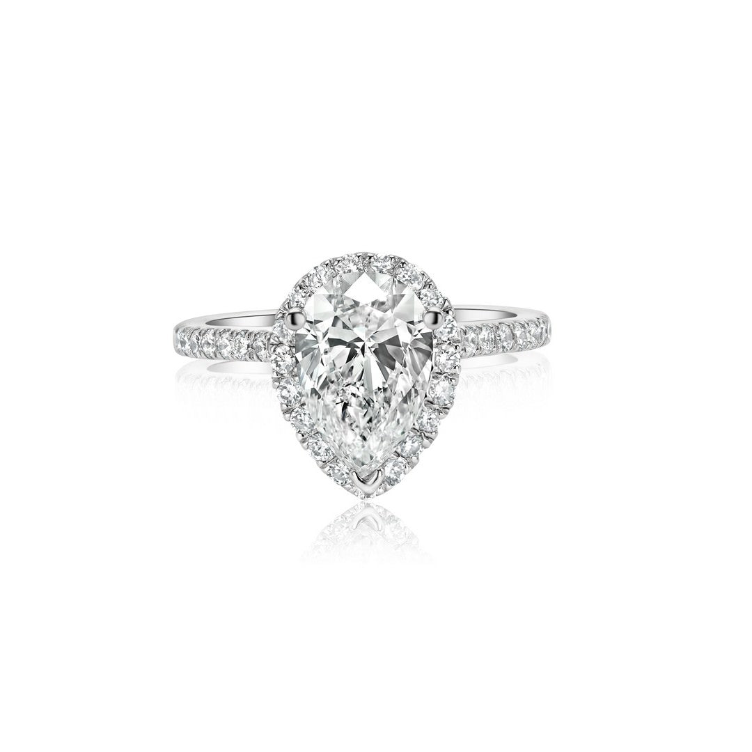 14K White Gold IGI Certified Lab-Created Diamond Pear Shape Halo Ring (2 CTW F VS)