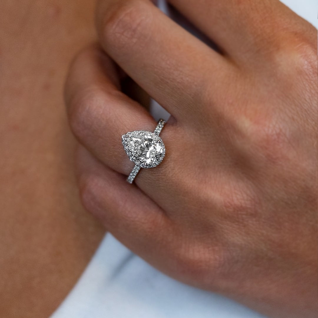 14K White Gold IGI Certified Lab-Created Diamond Pear Shape Halo Ring (2 CTW F VS)