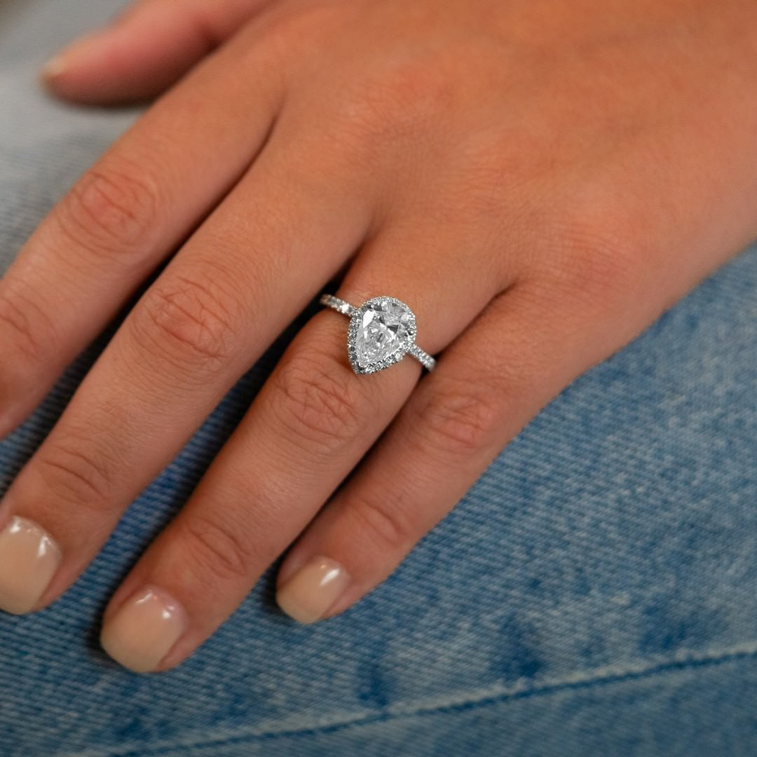 14K White Gold IGI Certified Lab-Created Diamond Pear Shape Halo Ring (2 CTW F VS)