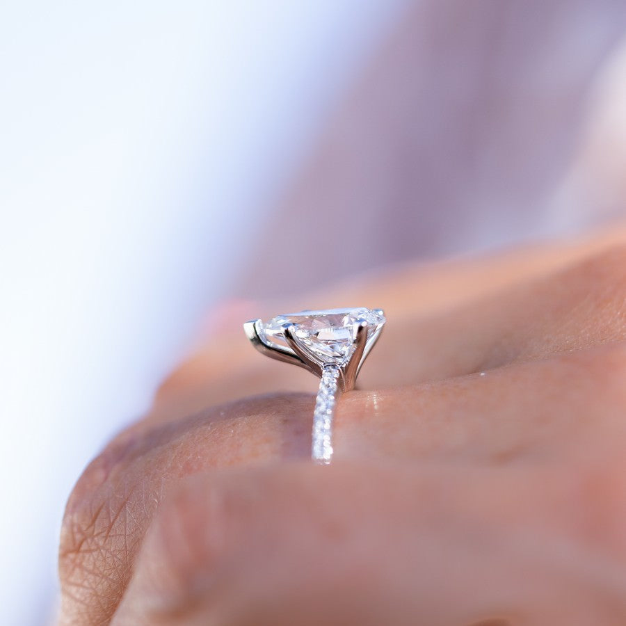 14K White Gold IGI Certified Lab-Created Diamond Pear Shape Pave Ring (2 CTW F VS)