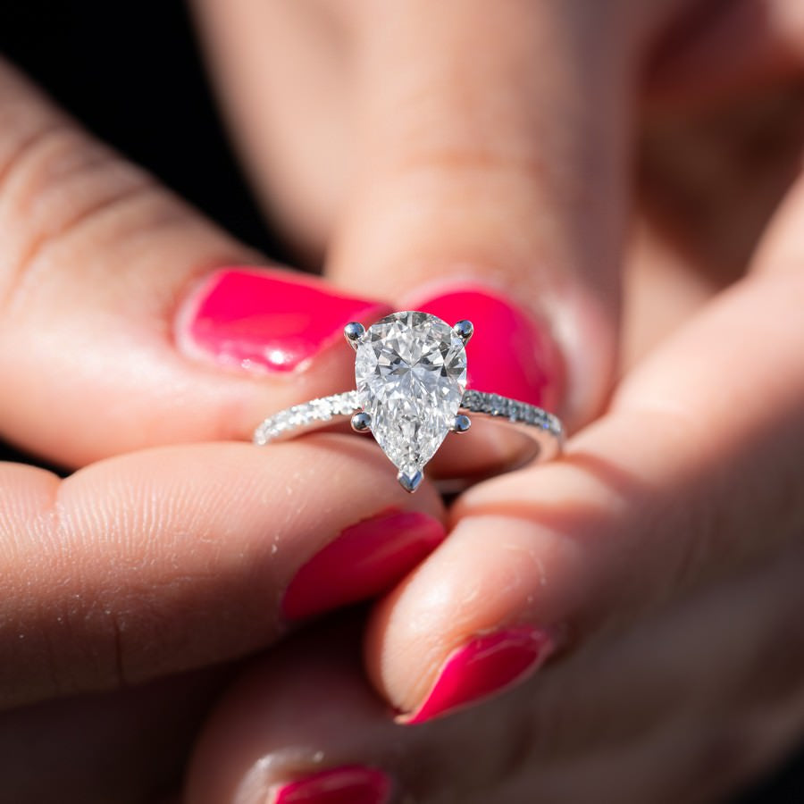 14K White Gold IGI Certified Lab-Created Diamond Pear Shape Pave Ring (2 CTW F VS)